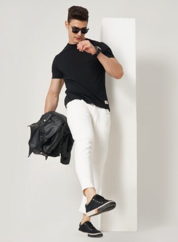 Men's White Slim Fit Mid-Rise Stretchable Denim Jeans