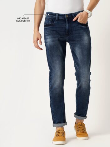 Men’s Dark Blue Slim Fit Mid-Rise Stretchable Denim Jeans