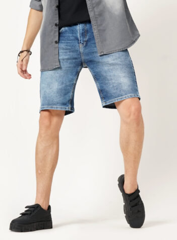 Men Light Blue Slim Fit Mid-Rise Stretchable Denim Shorts