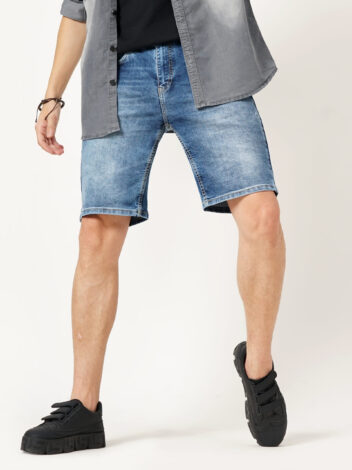 Men Light Blue Slim Fit Mid-Rise Stretchable Denim Shorts
